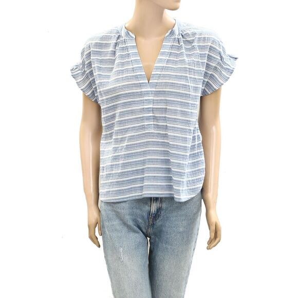 Pilcro Anthropologie The Tatum Flutter-Sleeve Blouse Shirt Top Striped S 277864 - Picture 8 of 12